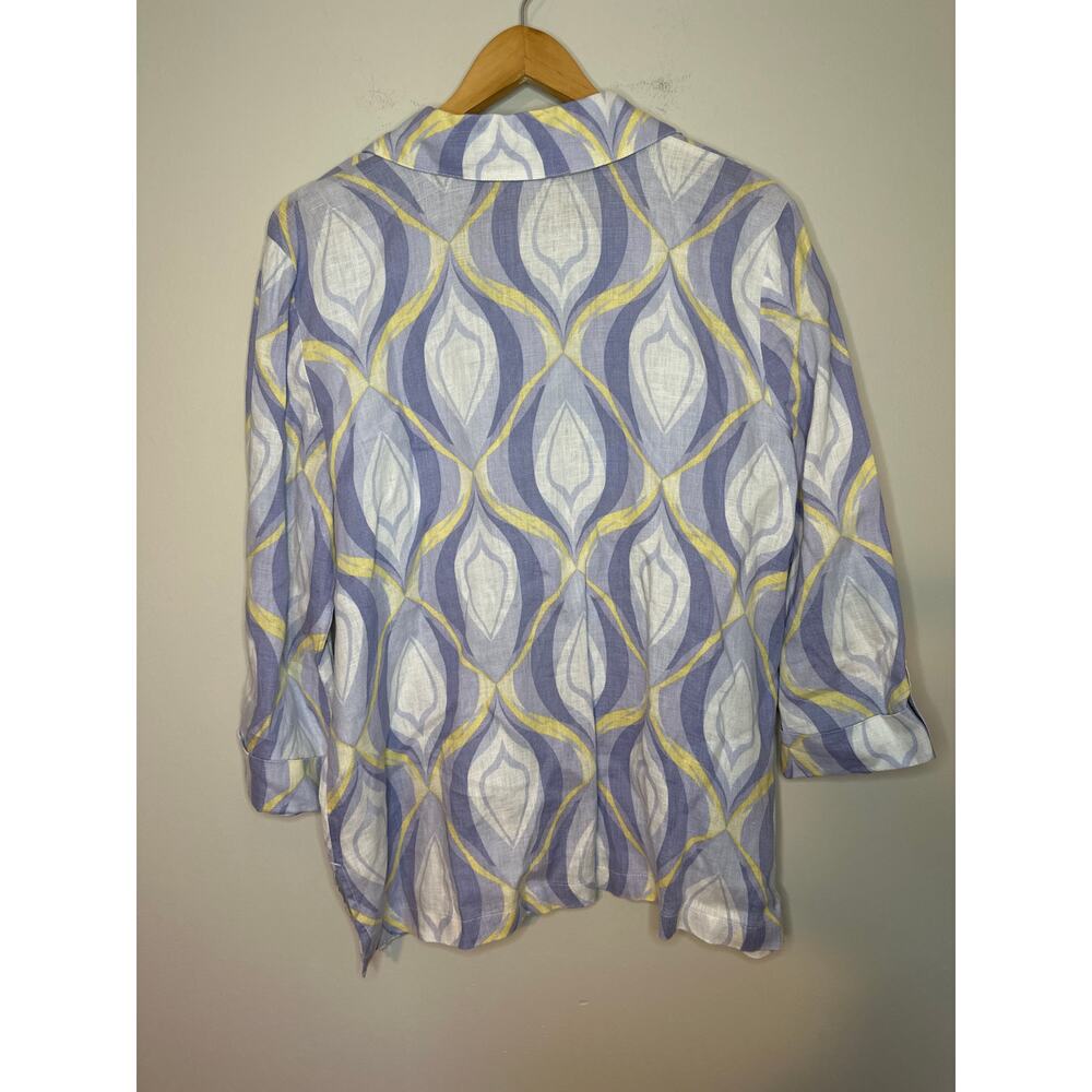 JM Collection Linen Shirt Purple Button Collar Long Roll Sleeve V-Neck Sz 14 - Picture 5 of 8